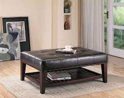 Brown leather tufted ottoman coffee table. Faux Leather Tufted Ottoman With Storage Shelf Furniture Leather Coffee Table Coffee Table