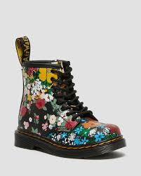 Toddler 1460 Floral Mash Up Leather Lace Up Boots in Black | Dr. Martens