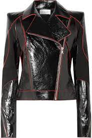 Black Paneled Textured Patent Leather Biker Jacket Mugler