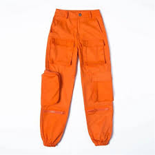 Black And Orange Cargo Pants Women Utility Track Pant With Combat Pockets Button Front Cargo Pants With Fitted Cuff Orange M In 2020 Cargo Pants Women Black Cargo Pants Cargo Pants