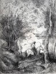 Jean Baptiste Camille Corot Le Grand Cavalier Sous Bois Cliche Verre Print Artes Temporales Maestra Dibujo Papel Fotografico