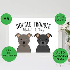 A3 Staffie Print Double Trouble Custom Dog Gift Staffordshire Bull Terrier Print Personalised Staffy Gift Bull Terrier Poster Art