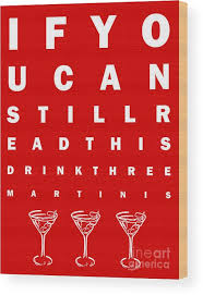 Eye Exam Chart If You Can Read This Drink Three Martinis Red Wood Print