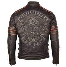 Streetwear Vintage Retro Affiliation Skull Embroidered Genuine Leather Motorcycle Jacket Leather Motorcycle Jacket Leather Jacket Leather Jacket Black