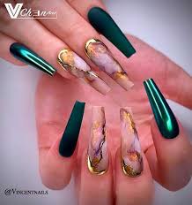 Gloss black coffin nails, hand painted acrylic nails, fake nails, fals ❤ liked on polyvore featuring beauty products, nail care and nail treatments. Dark Green Nails Ideas To Consider For 2020 Stylish Belles Green Acrylic Nails Green Nails Long Acrylic Nails