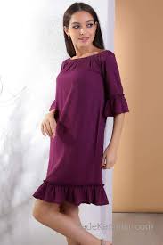 2020 Gunluk Elbise Modelleri Mor Kisa Genis Yaka Kisa Kol Firfir Detayli Elbise Modelleri Elbise The Dress