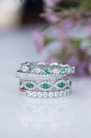 Diamond And Emerald Ring Stack Weddingband Anniversaryband Eternityring Diamondring Diamonds Emerald Band Ring Emerald Ring Unique Diamond Rings