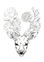 Er Mag Essen Blumen In Den Nebligen Wald Die Blume Die Er Isst Bluht Wieder Auf Seinem Geweih Er Geniesst Es Im Gesprac Deer Art Print Sketches Deer Art