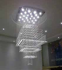 Amazon Com 7pm Modern Square Raindrop Chandelier Luxury Crystal Staircase Ceilings Light Fixture Flush Mount For Staircase Living Room Foyer W24 X H55 Home Improvement