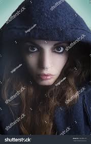 Portrait Woman Hiding Cowl Stock Photo 230384179