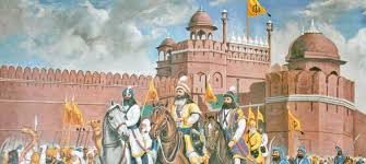 Thousands of indian farmers protesting against agricultural reforms breached barricades on tuesday to enter the historic red fort complex in the capital and hoist flags after clashing with police, who fired tear gas to scatter them. Conquest Of Lal Qila Sikh Forces Sikhs Captured Red Fort Delhi Fateh Divas Sikh Victory Over Lal Qila New Delhi Sikh Occupation Delhi Red Fort