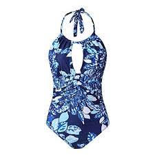 Castdream Women Girl S High Neck Swimwear Tummy Control Bathing Suit One Piece Plus Size Swimsuit Navy Blue Flowe Women Swimsuits Beach Outfit Women Swimwear