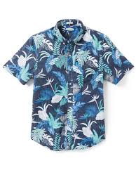 Bangkok Floral Peacoat Cotton Mens Tailored Fit Hawaiian Shirt