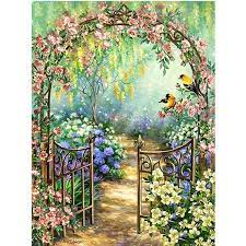Us Seller 40x50cm Beautiful Garden Gate Flowers Arch Diy Diamond Painting Kit Full Round Drills Fast S H Diy Painting Painting Landscape Mosaic