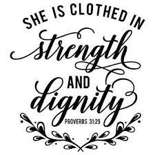This vinyl wall decal quote reads: She Is Clothed In Strength And Dignity Bible Verse Vinyl Wall Graphic Decal Ebay