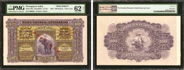 壹 佰 100 圓 patacas. Numisbids Stack S Bowers Ponterio March 2019 Hong Kong Auction Lot 50432 Portuguese India Banco Nacional Ultramarino 100 Rupias 1924
