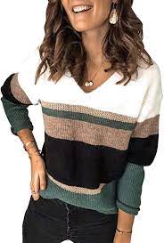 I love the versatility of this sweater. Elapsy Womens Ladies Casual Autumn Winter Stitching Contrast Color Block V Neck Pullover Sweater Jumper Top Outfi In 2020 Sweaters For Women Knit Sweater Tops Sweaters