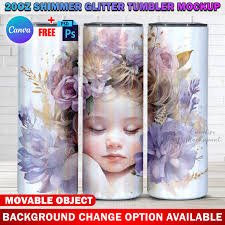 Canva 20oz mager Shimmer Glitter Tumbler Mockup volledige Wrap weergave  voor kleurstofsublimatie