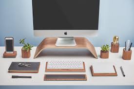 Wood Monitor Stand Minimalist Desk Leather Mouse Pad Monitor Stand