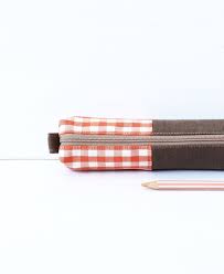 Retro Plaid Linen Pencil Case Orange White Roasted Brown Etsy Pencil Case Pouch Zipper Pencil Case Pencil Case