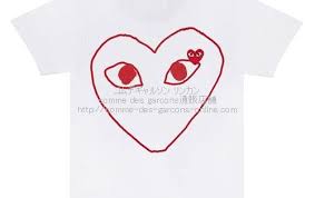 プレイ コムデギャルソン tシャツ 赤ラインハート 赤ハートワッペン 白 tシャツ コムデギャルソン ワッペン