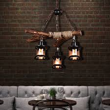 Branch Hanging Ceiling Lights Village Wood And Metal Rope Pendant Light Fixtures In Black For Coffee Shop Takeluckhome Com