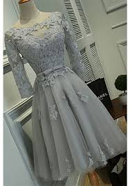 Scoop Knee Length Lace Tulle Ribbon Short Prom Dress Cocktail Dresses Gray Homecoming Dresses Graduation Dresses Grey Homecoming Dress Lace Homecoming Dresses Prom Dresses With Sleeves