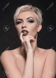 Beautiful Woman With Make Up And Short Hair.naked Sexy Girl Stock Photo,  Picture and Royalty Free Image. Image 78966292.