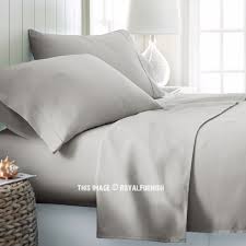 Light Grey 4pc Cotton Bed Sheet Set 1 Flat Sheet 1 Fitted Sheet And 2 Pillowcases Royalfurnish Com