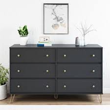 Novogratz Owen Mid Century Modern 6 Drawer Dresser Black Walmart Com In 2020 6 Drawer Dresser Dresser Drawers Kids Dressers