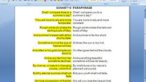 In sonnet 18, shakespeare compares the beloved's beauty to a summer's day, much to the beloved's advantage. Sonnet 18 Paraphrase Youtube