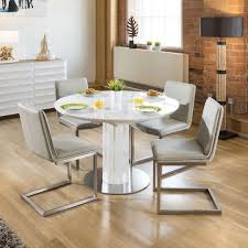 An extendable dining table and chairs can be a great tool for taking on unexpected guests or pleasant company and making more room for everyone on short notice. Modern Extending Dining Set Oval Round Glass Wht Table 4 Grey Chairs Glass Round Dining Table Glass Dining Table Glass Dining Table Set