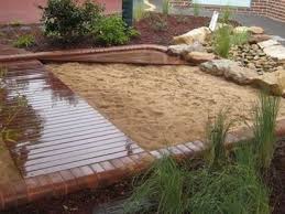 Sandpit At A Kindergarten I Like The Natural Aspects Stage And Sand Area Just Need To Add A Storage Box And Cover Kinder Garten Garten Spielplatz Garten