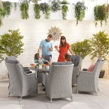Rattan brown round 6 seater dining set | florence. Heritage Thalia 6 Seat Dining Set Round Table White Wash Furniture Northampton Simply Furniture
