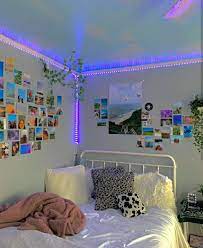 I had a decorative design on this back wall then i totally changed my mind and painted it a rich navy. Led Lights Room Ideas Neon Room Retro Room Room Ideas Bedroom