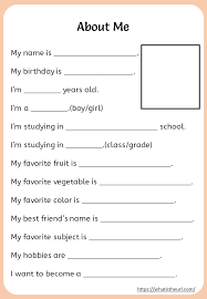 Printable About Me Worksheet English Worksheets For Kids English Writing Skills Learn English Words
