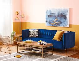Brown Coffee Table With Wooden Top 41cm 16 Structube Sigrid Blue Velvet Sofa Living Room Coffee Table Velvet Sofa Living Room