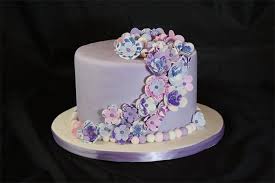 Single Layer Simple Birthday Cake For Grandma Single Tier Birthday Cake Covered With Purple Fondant And Decorated With Cascading Fantasy Flowers Tiered Cakes Birthday Cool Birthday Cakes Floral Cake