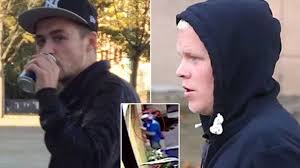 Two men smeared pork sausage meat