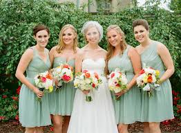 Mint Bridesmaids Dresses Garden Inspired Lush Bouquets In Cream Prange Pink And Yellow Mint Bridesmaid Dresses Bridesmaid Bridal