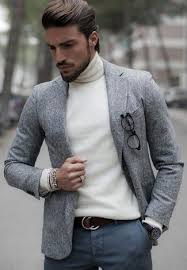Mens turtleneck turtleneck outfit cashmere turtleneck turtle neck men sports jacket sport coat casual wear winter fashion menswear. Grey Wool Blazer With White Turtleneck Warm Weather Outfits For Men 10 Ideas Outfits Lookastic