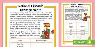 The purpose of national hispanic heritage month is to share history, heritage and contributions of hispanic and latino americans. Fifth Grade National Hispanic Heritage Month Fact File