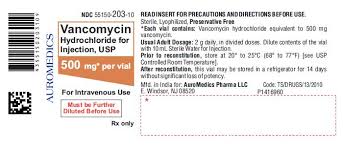 Vancomycin Hydrochloride For Injection, Usp (For Intravenous Use) Rx Only  To Reduce The Development Of Drug-Resistant Bacteria And Maintain The  Effectiveness Of Vancomycin Hydrochloride For Injection, Usp And Other  Antibacterial Drugs, Vancomycin