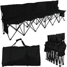 Amazon Com Yaheetech 6 Seats Foldable Sideline Bench For Sports Team Camping Folding Bench Chairs Black Sports In 2020 Folding Bench Camping Chairs Fabric Bench