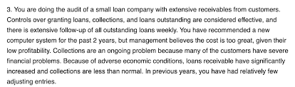 St., sampaloc, manila financial accounting and reporting / practical auditing loans and receivables (part 2 of. 3 You Are Doing The Audit Of A Small Loan Company Chegg Com