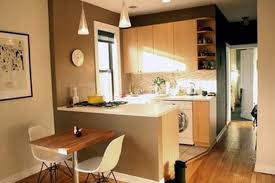 Use internal curtains to separate the core seating area from the rest of the room space. Simple Small Apartment Kitchen Design