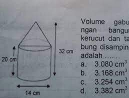 = 3,14 x 3² x 12. Volume Gabungan Bangun Kerucut Dan Tabung Disamping Adalah Brainly Co Id