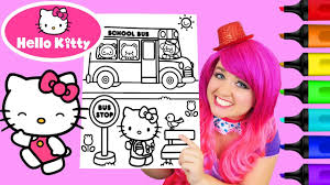 Shower hello kitty color pages about remodel free printable. Coloring Hello Kitty School Bus Coloring Book Page Prismacolor Colored Markers Kimmi The Clown Youtube