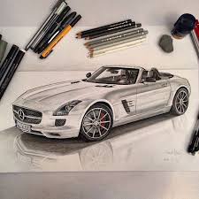 Mercedes Benz Sls Amg Car Drawings Car Painting Car Artwork