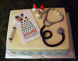 Doctor Nurse Optometrist Cake With Stethoscope Hypodermic Needle Eyeball Eye Chart Eye Drops Bottles Retina Nursing Cake Cake Decorating Eye Chart